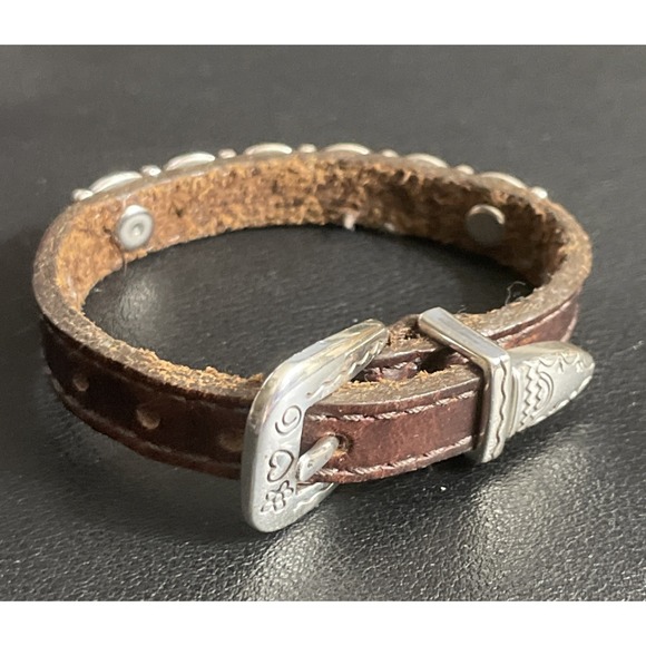 Vintage BRIGHTON Harmony  Bracelet Silver Medallion and Brown Leather Jewelry - Picture 4 of 16